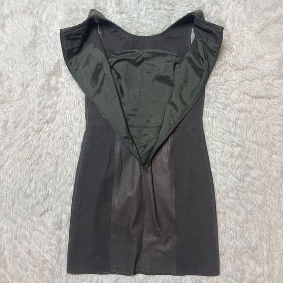 Sandwich Leather Sheath Dress Grey Lined Size 36 Small From Europe Fitted Flatte - Picture 11 of 12